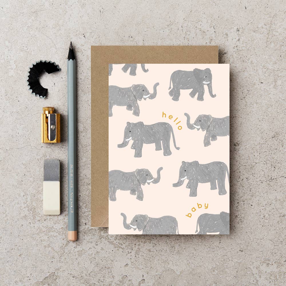 Elephants Hello Baby Card
