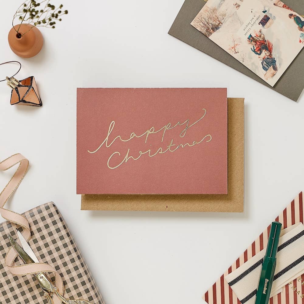 Pack of 6 Burgundy Happy Christmas Cards