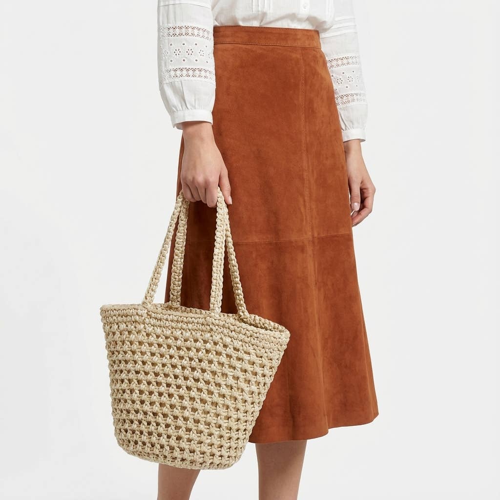 Straw Bucket Bag with Crochet Overlay