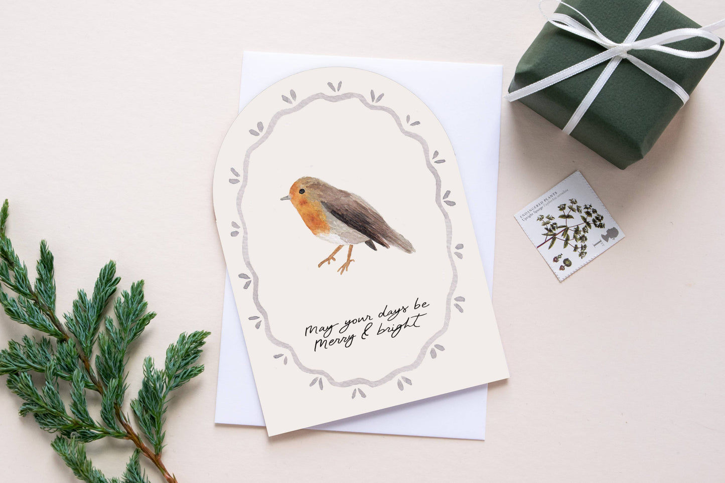 'Merry & Bright ' Robin Christmas Card