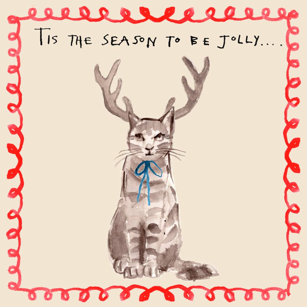 'Antler Cat' Greetings Card