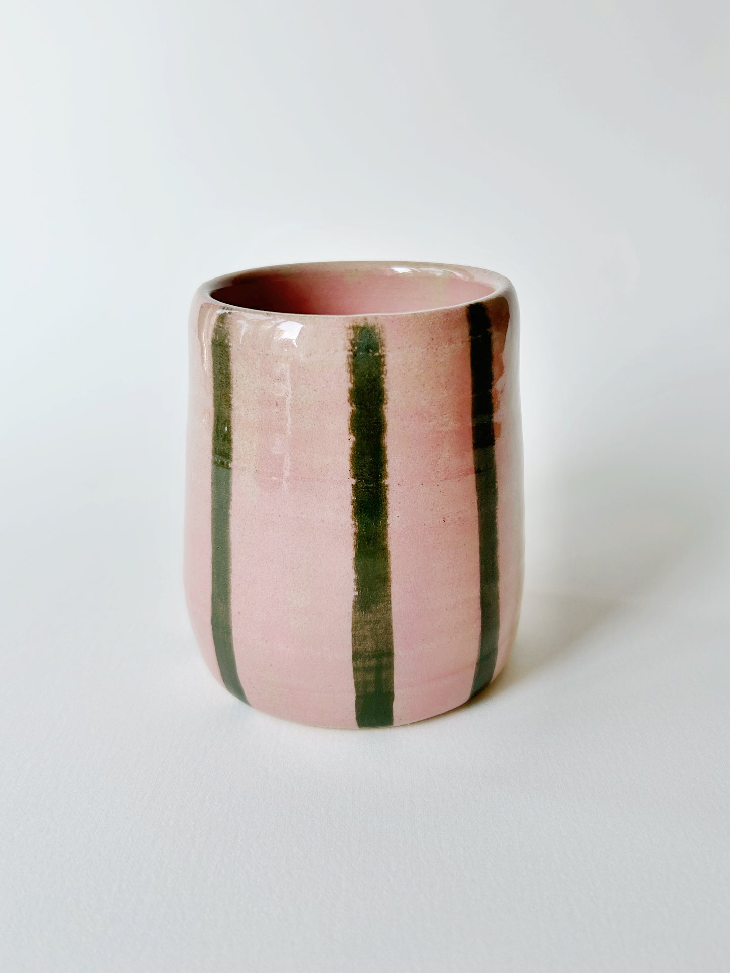 Pink & Green Stripe Ceramic Cup
