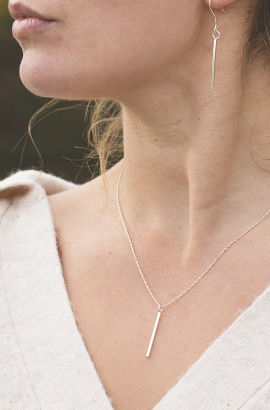 Sterling Silver Drop Bar Necklace