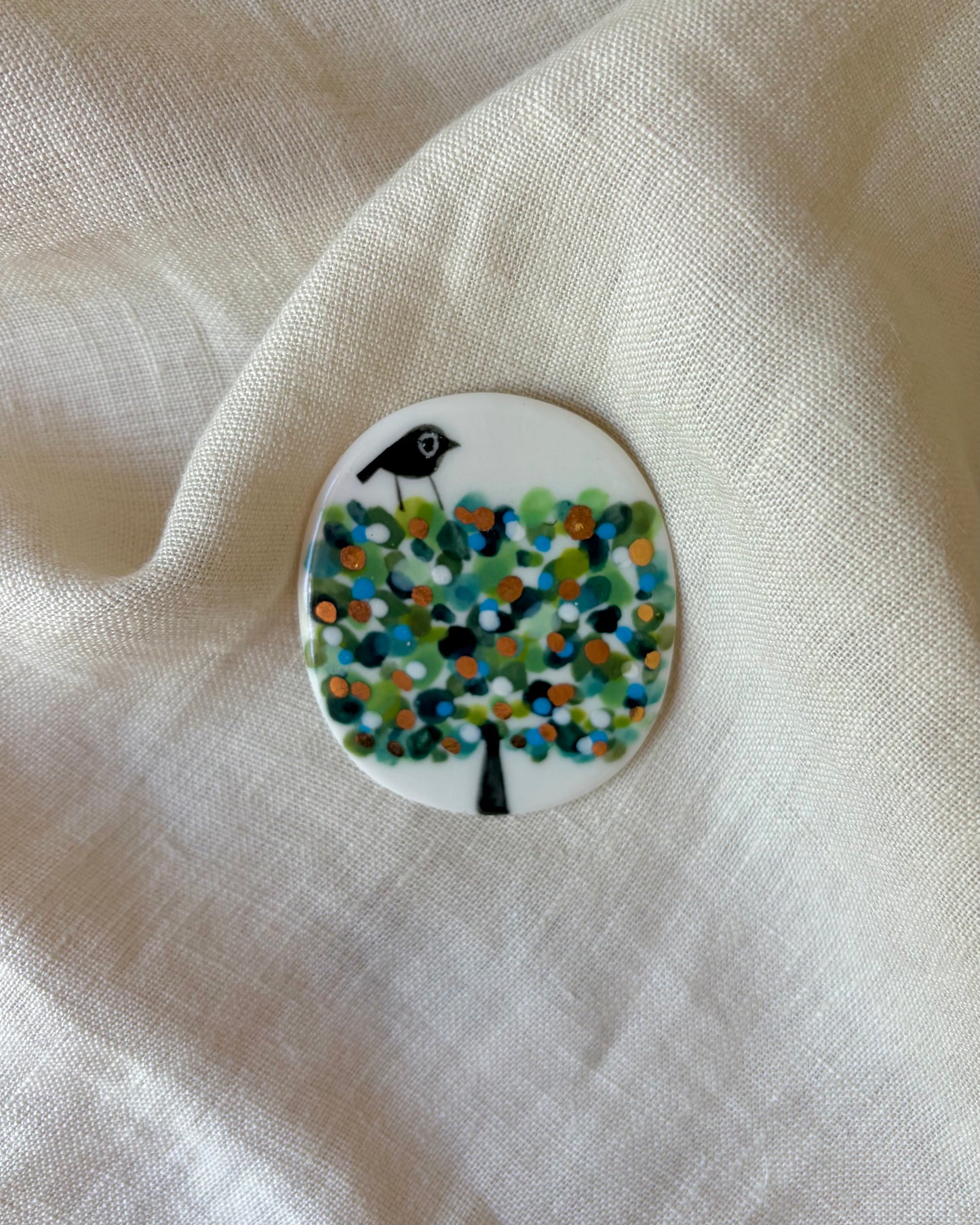 Bird On A Tree Porcelain Brooch