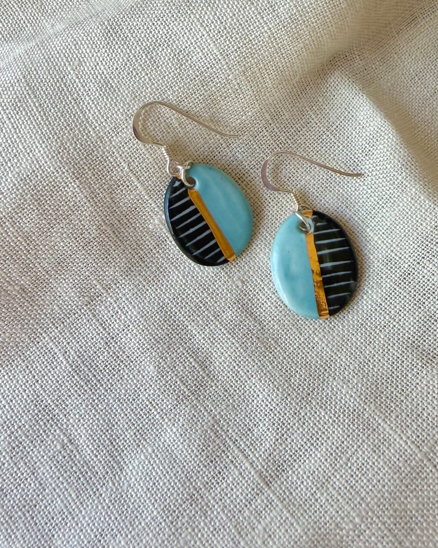 Blue & Gold Porcelain Drop Earrings