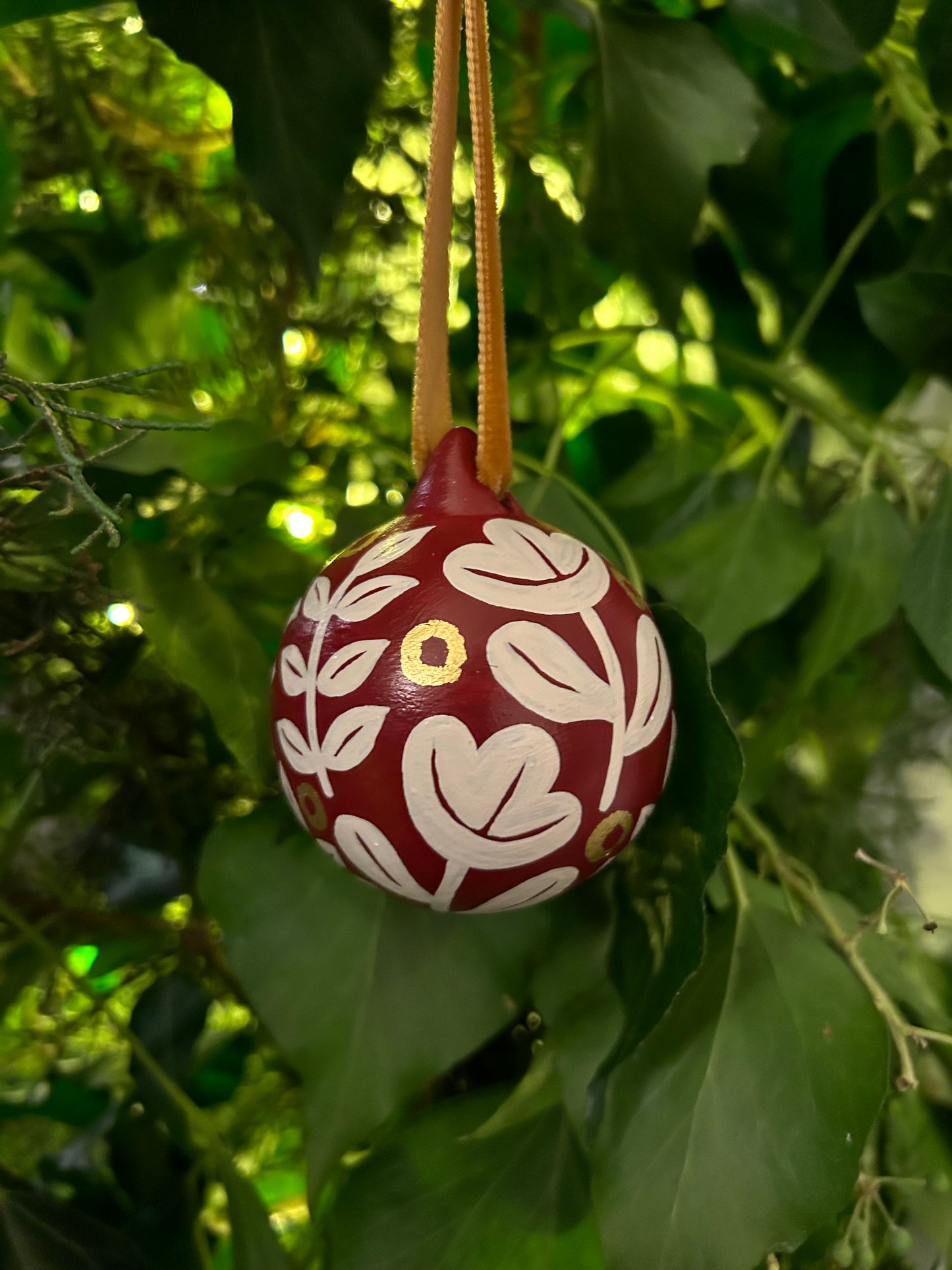 'Folk' Hand Painted Bauble - Red
