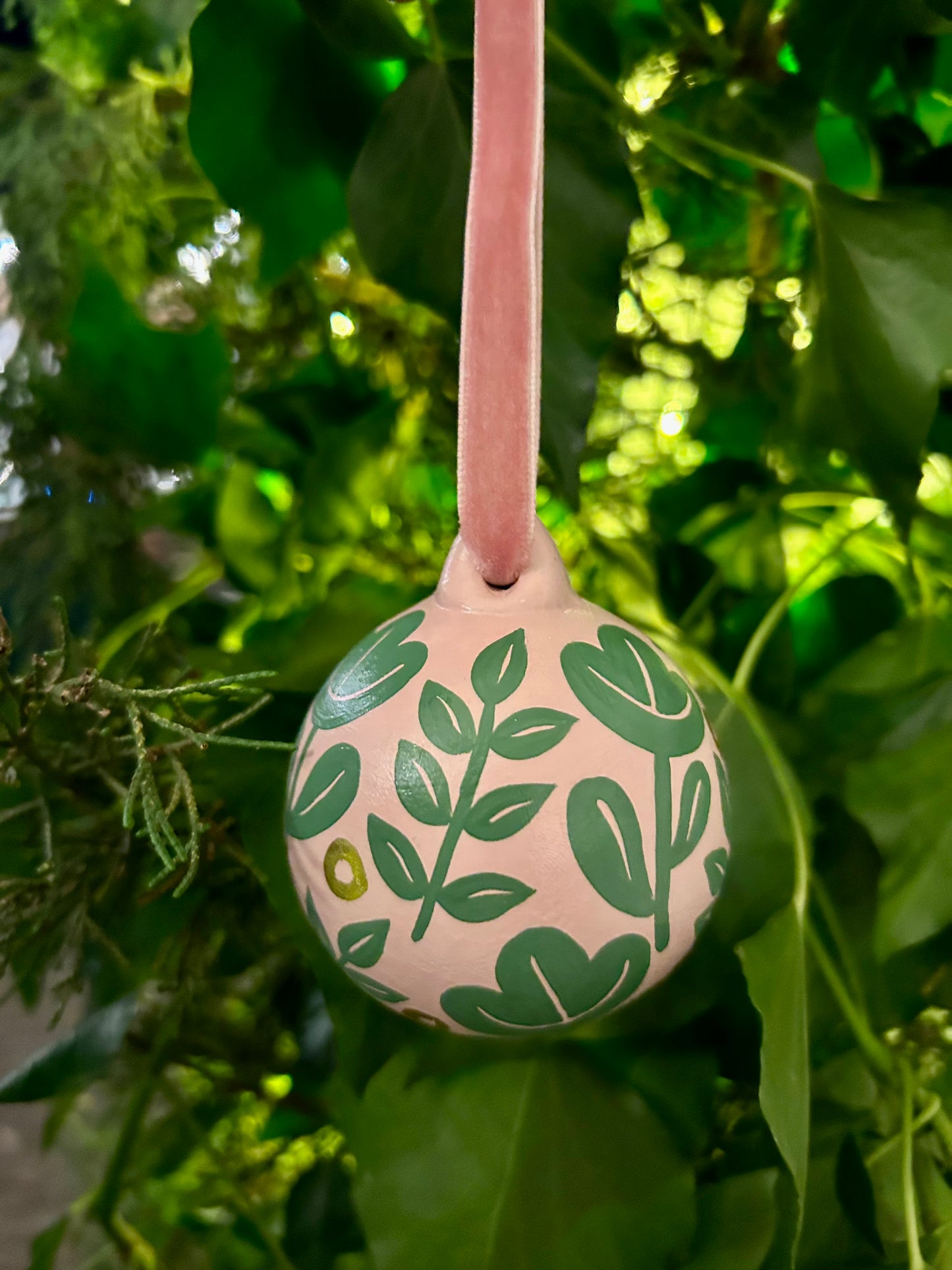Mini 'Folk' Hand Painted Bauble - Bright Green