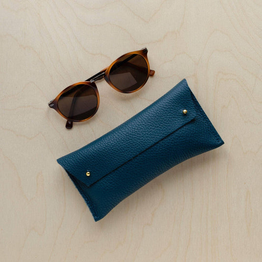 Teal Leather Double Stud Glasses Case