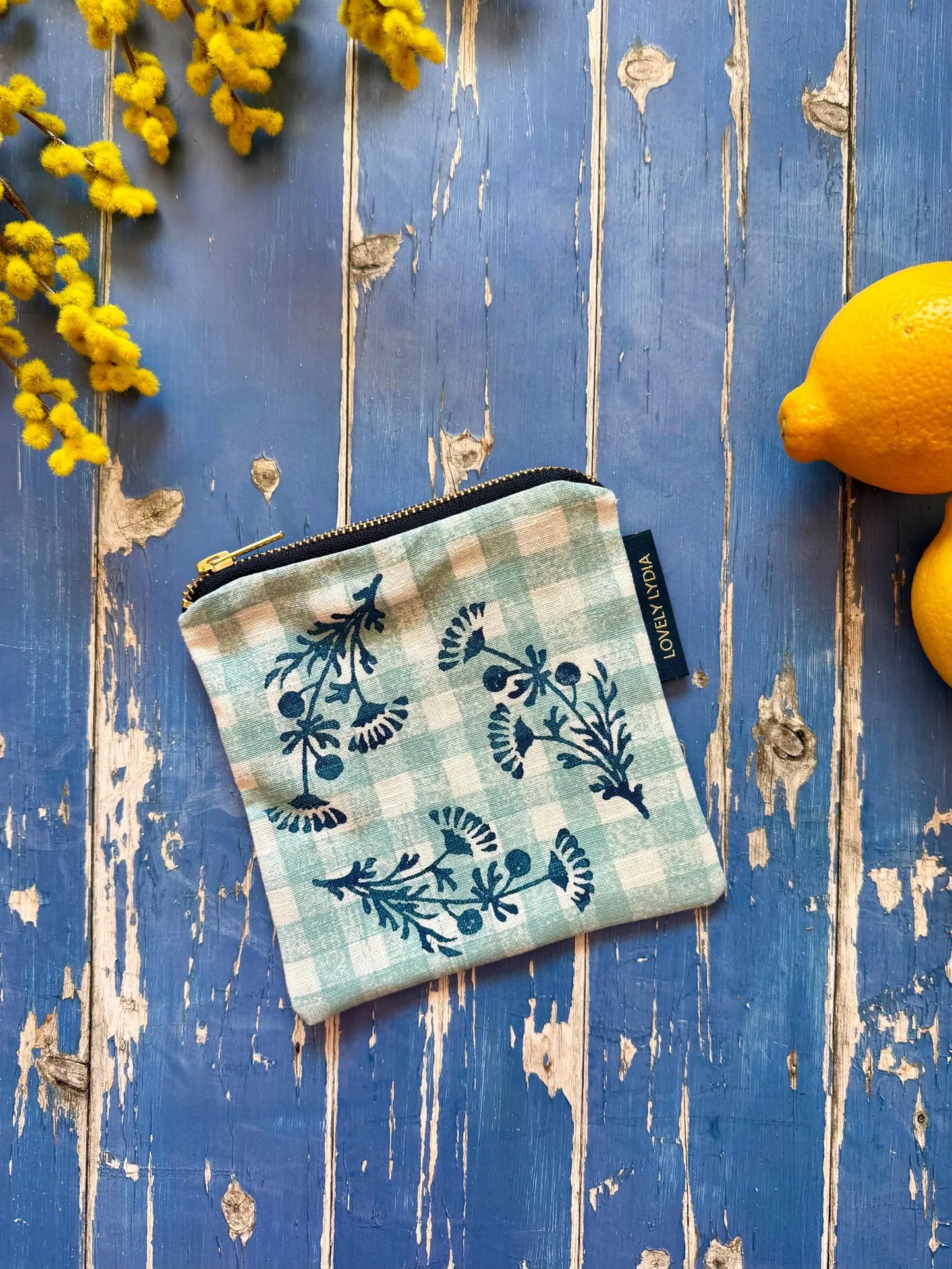 Blue Daisy Gingham Mini Zipper