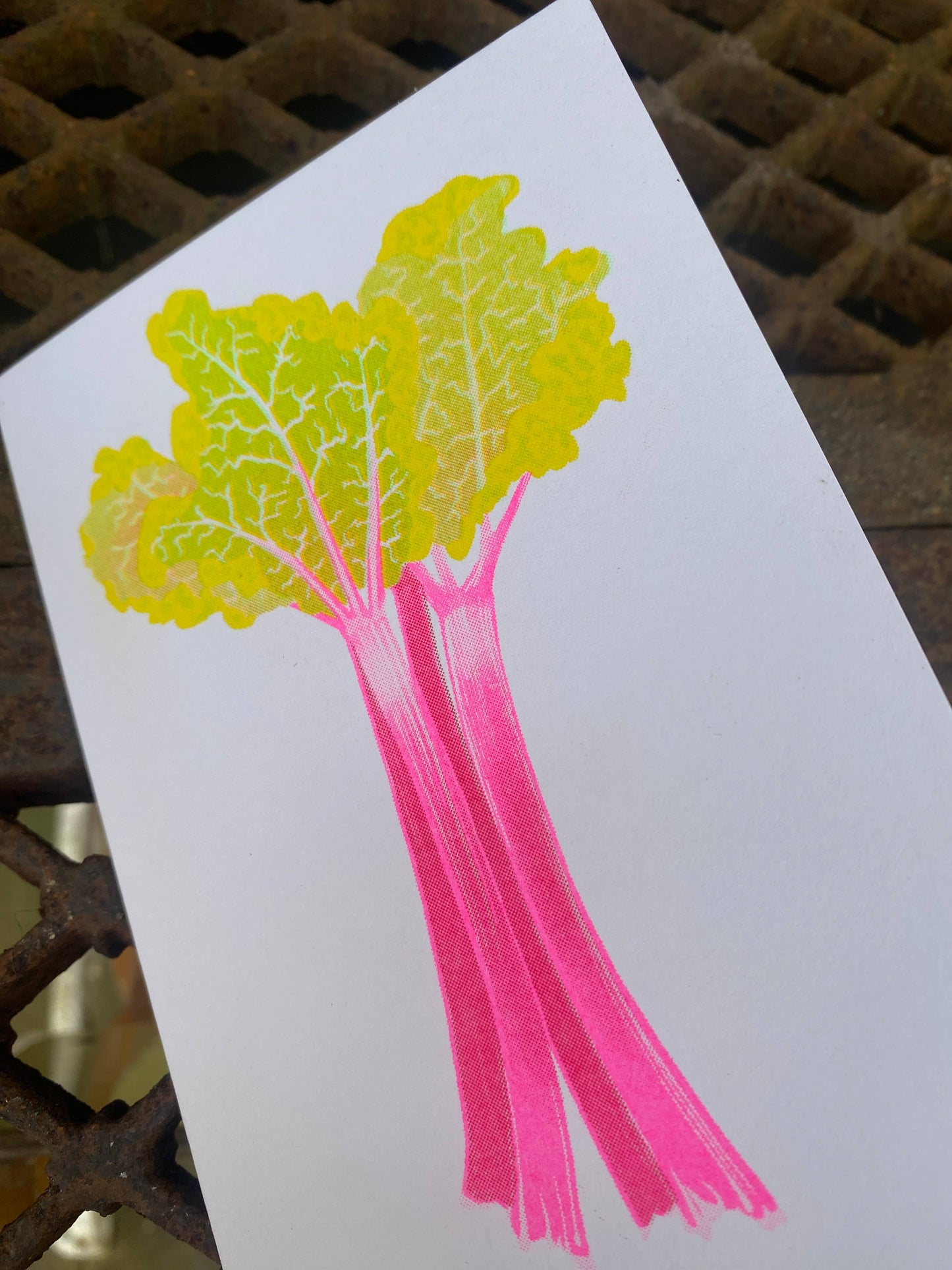 Rhubarb Risograph Card