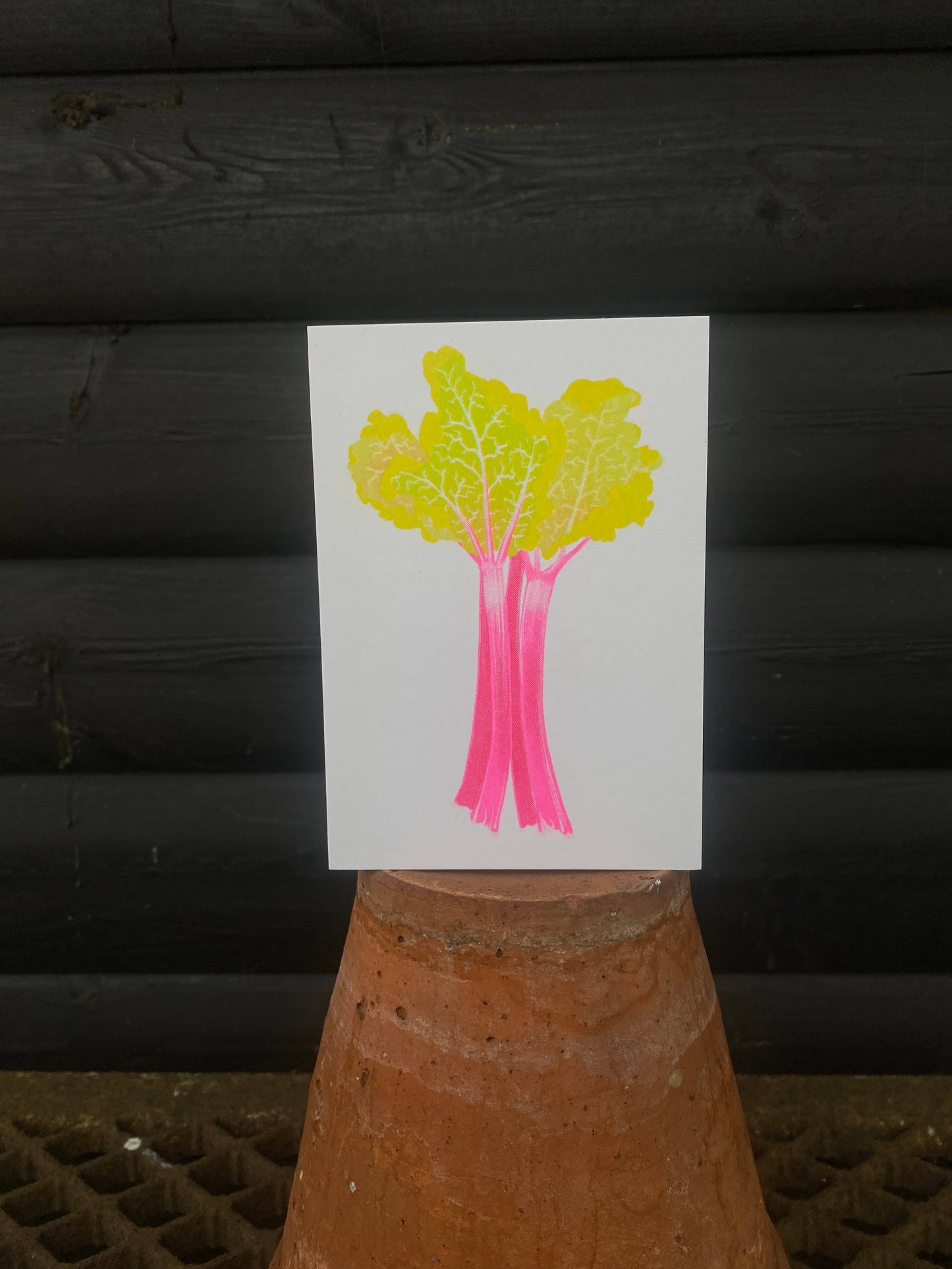 Rhubarb Risograph Card