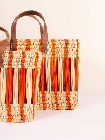 Orange Stripe Reed Storage Basket
