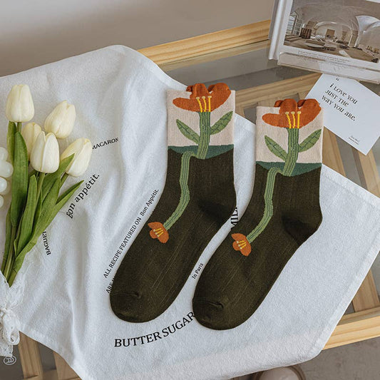 Brown Flower Socks