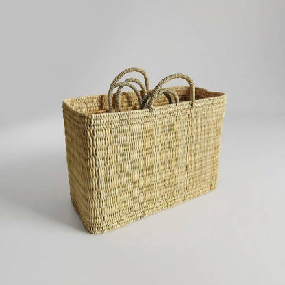 Natural Woven Reed Market Basket Tote