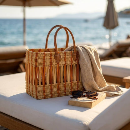 Rust Leather Handle Basket