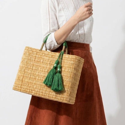 Woven Reed Tassel Basket