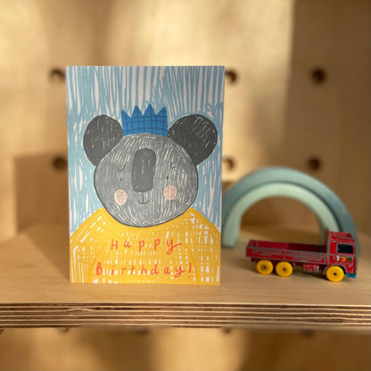Party Koala kids birthday card Fun koala card