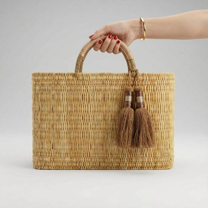 Woven Reed Tassel Basket