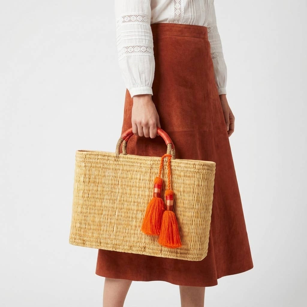 Woven Reed Tassel Basket