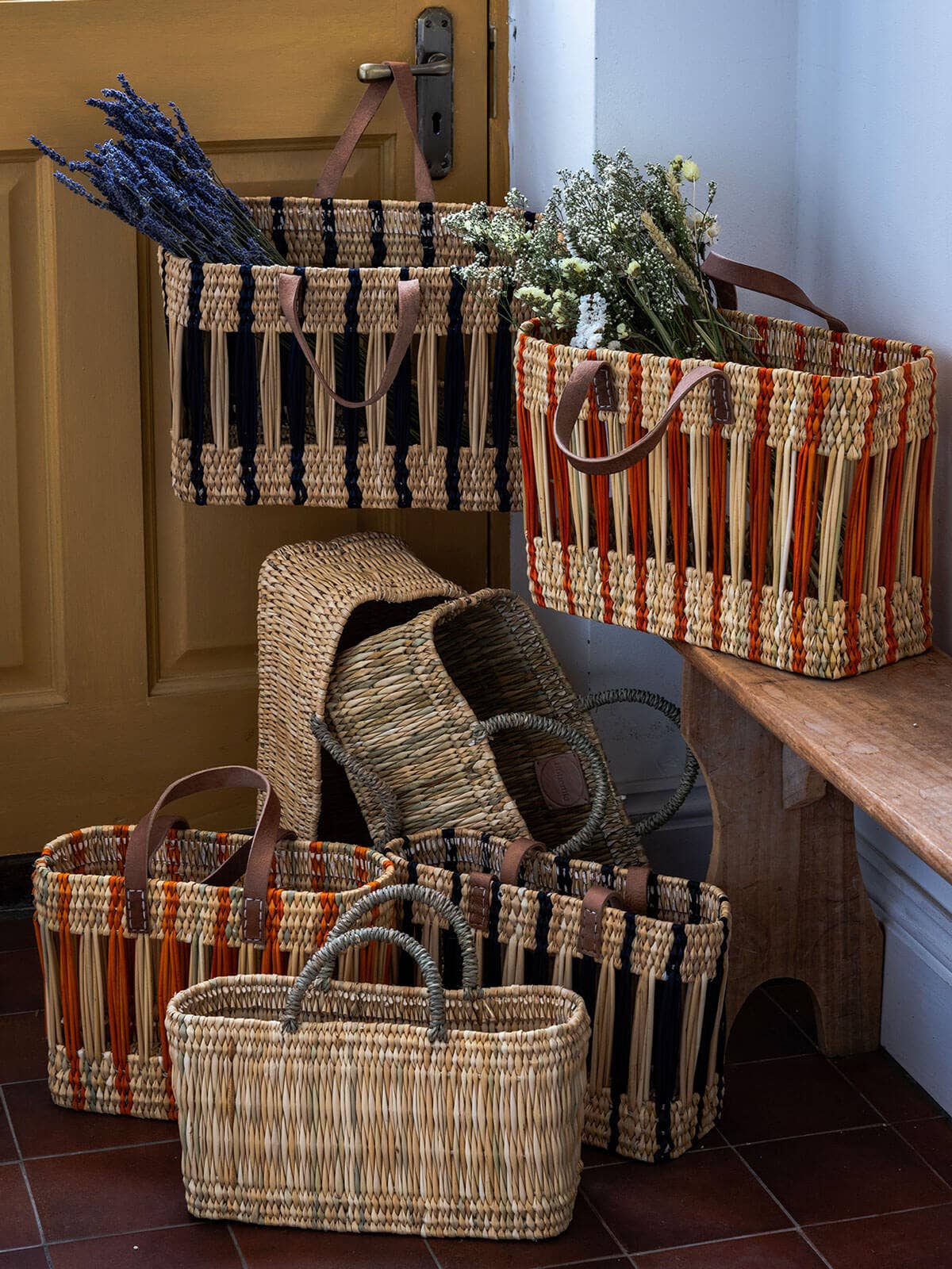 Orange Stripe Reed Storage Basket