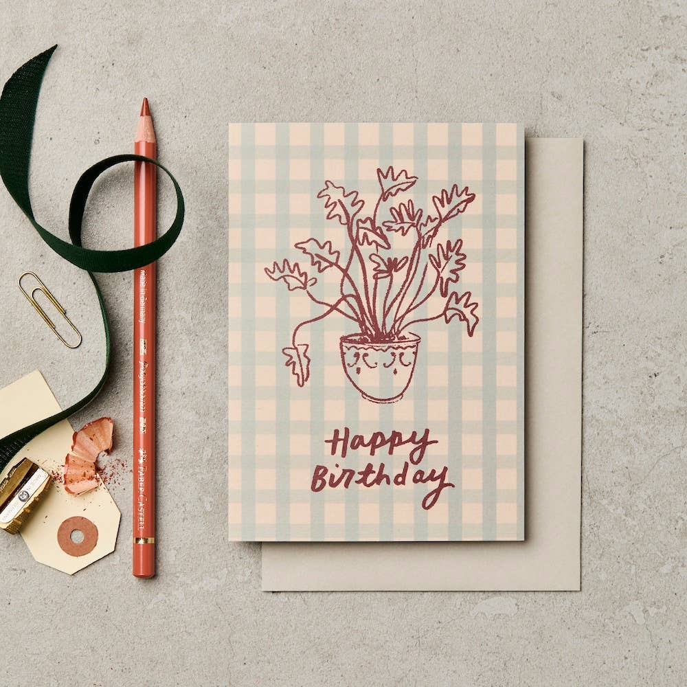 Gingham Plant Birthday Card