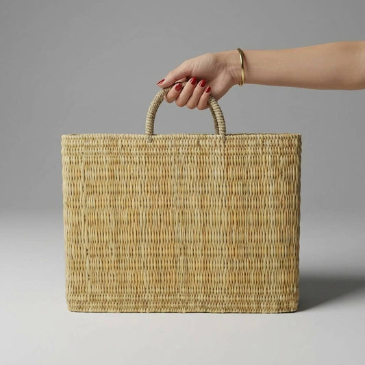 Natural Woven Reed Market Basket Tote