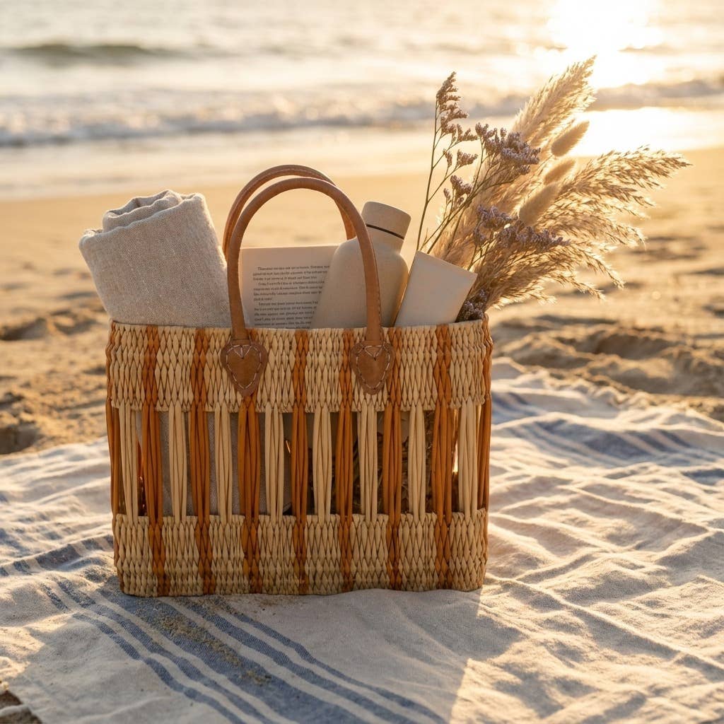 Rust Leather Handle Basket