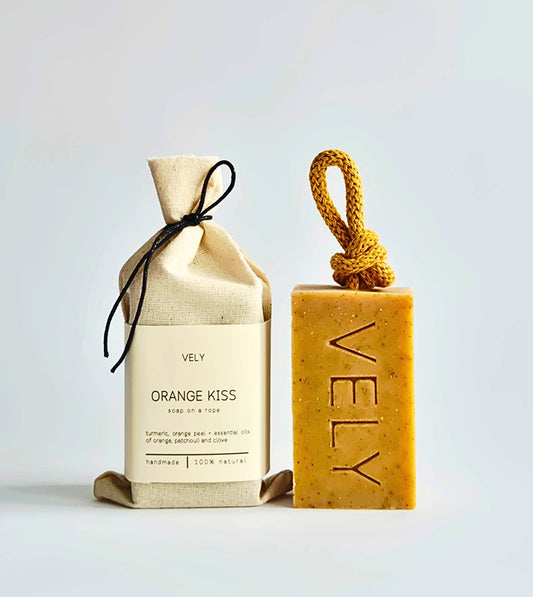 Natural Handmade Soap On A Rope - Orange Kiss