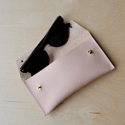 Pale Peach Leather Double Stud Glasses Case