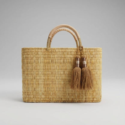 Woven Reed Tassel Basket