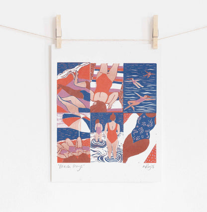 Beach Days A4 Riso Print