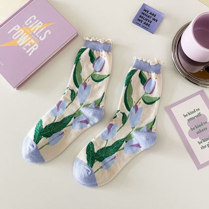 Purple Floral Cotton Socks