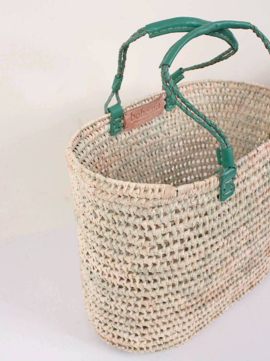 Leather Handle Basket-Sage