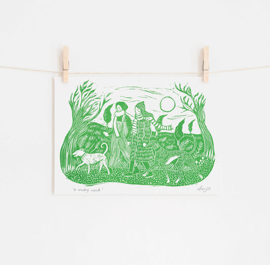 'A Windy Walk' Riso A4 Print