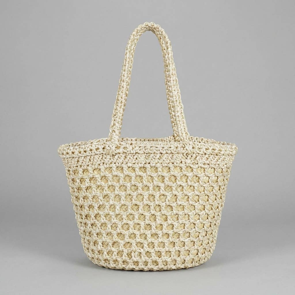 Straw Bucket Bag with Crochet Overlay