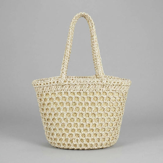 Straw Bucket Bag with Crochet Overlay