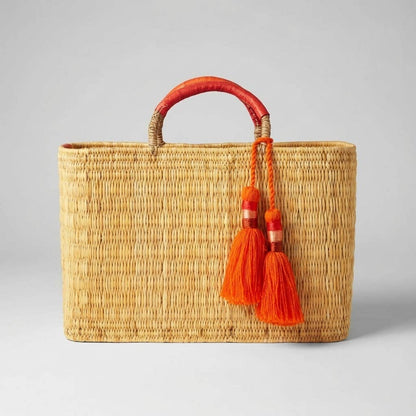 Woven Reed Tassel Basket