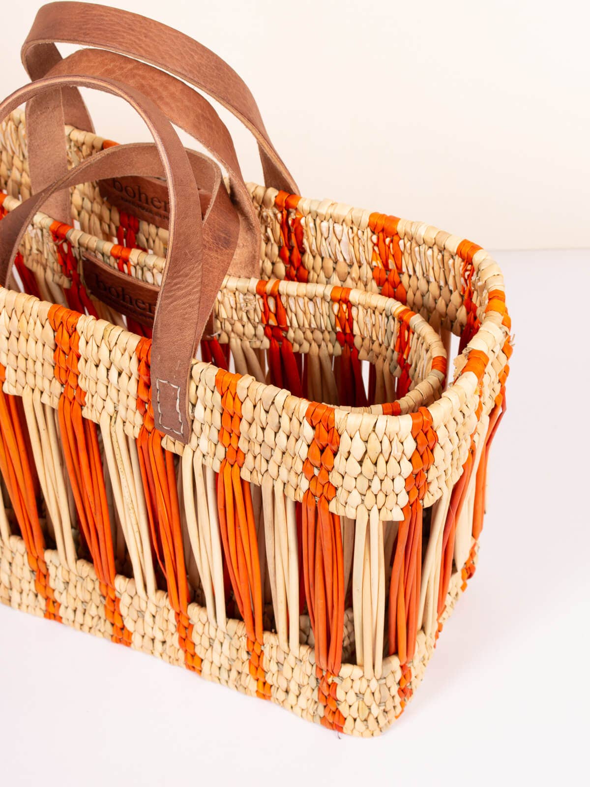 Orange Stripe Reed Storage Basket