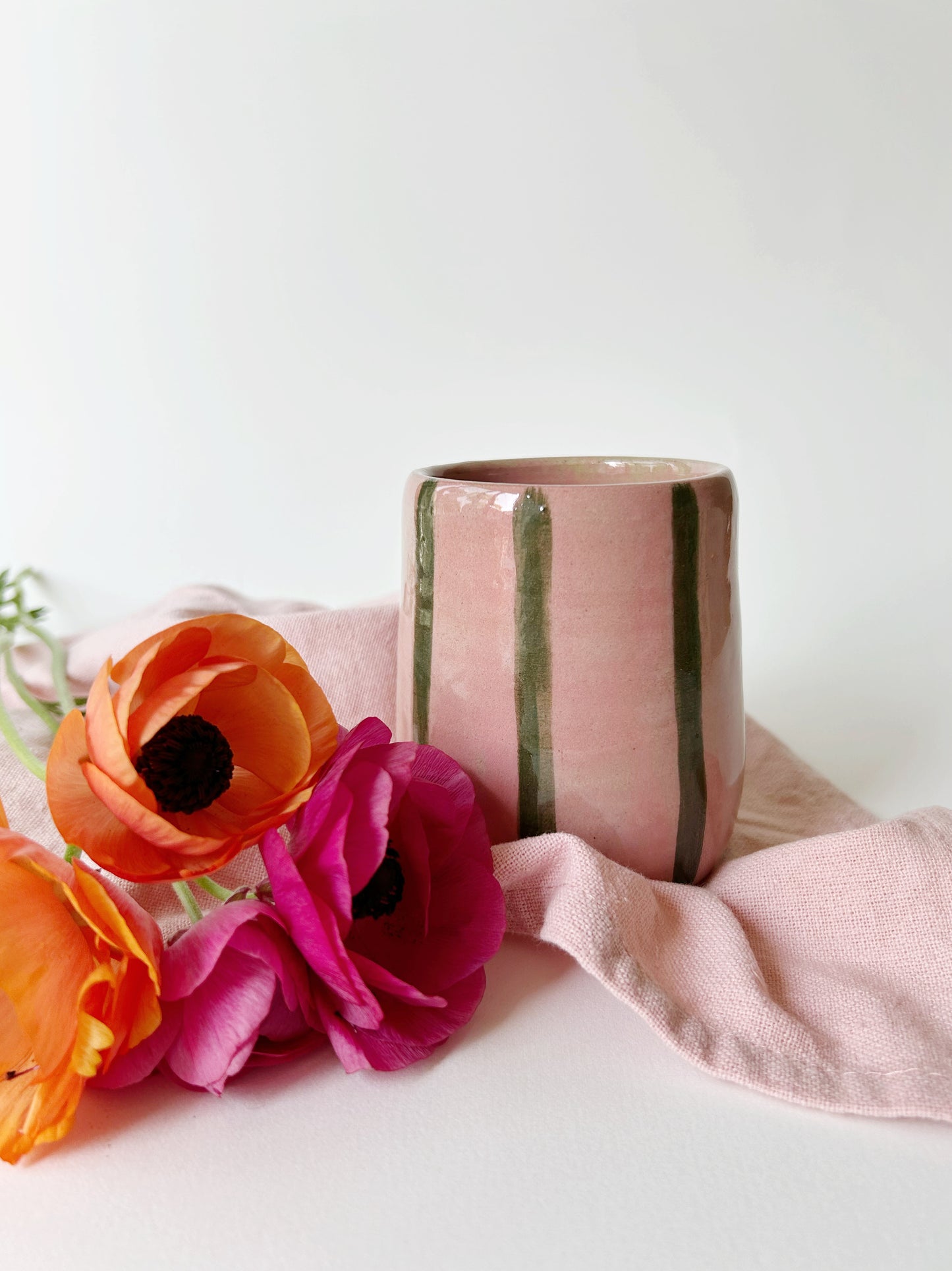 Pink & Green Stripe Ceramic Cup
