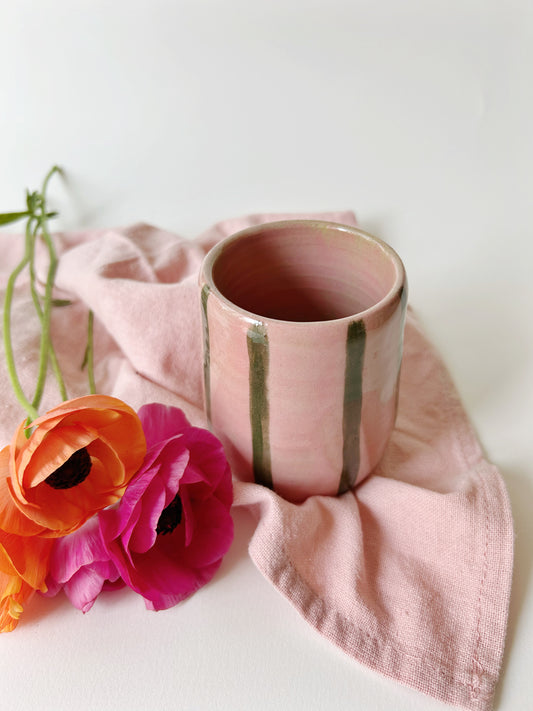 Pink & Green Stripe Ceramic Cup