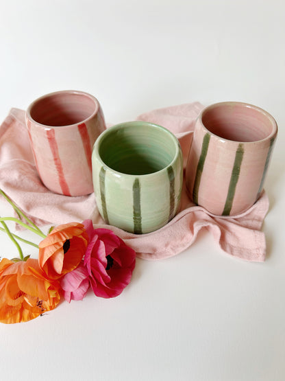 Pink & Green Stripe Ceramic Cup