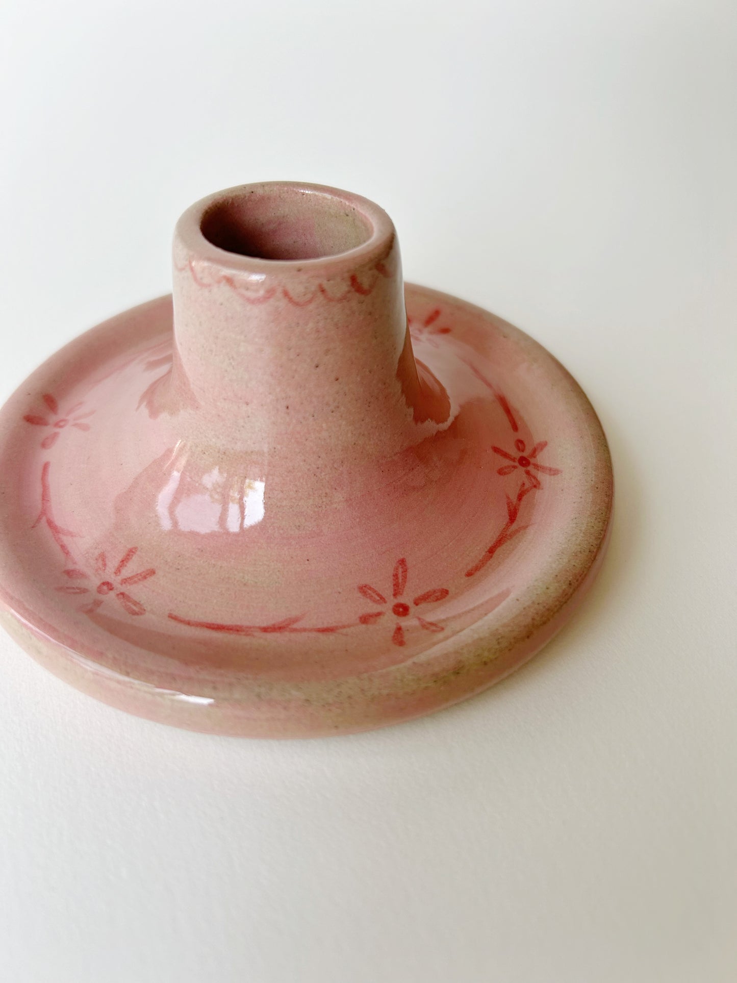 Pink Ceramic Candlestick Holder