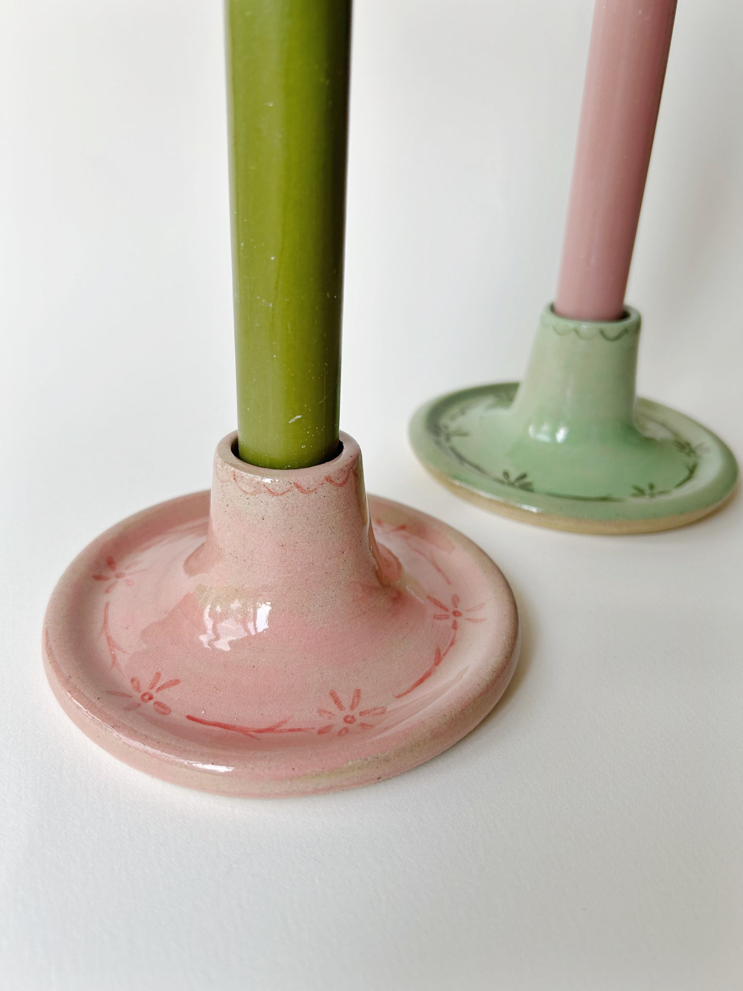 Pink Ceramic Candlestick Holder