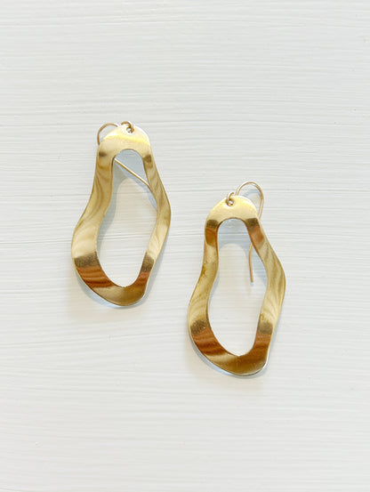 Wavy Brass Oval Earrings