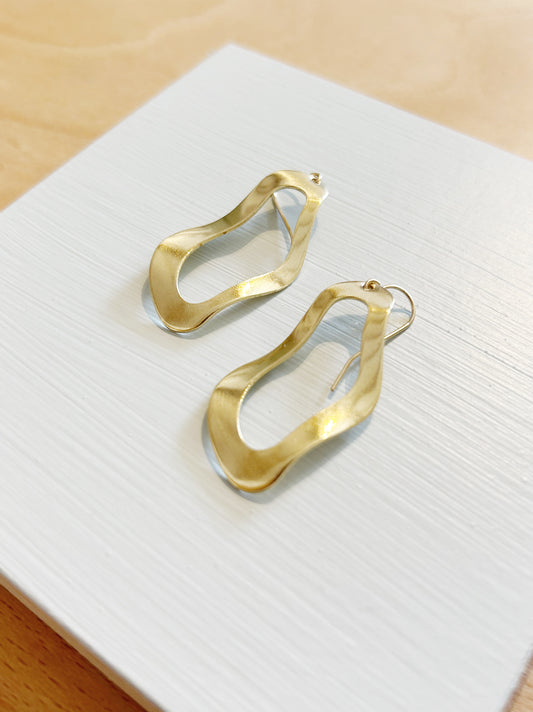 Wavy Brass Oval Earrings