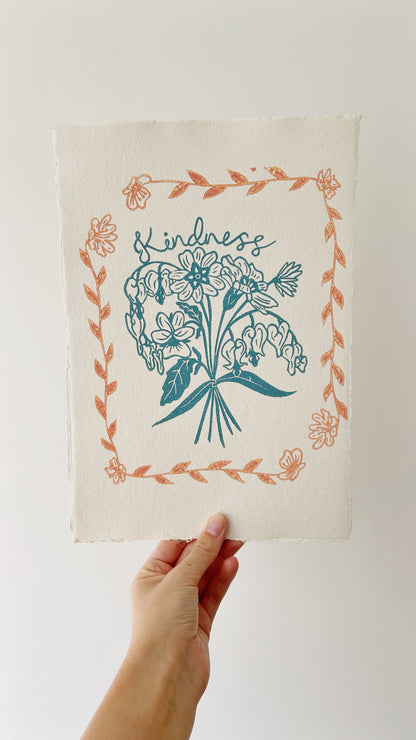 ‘Kindness’ Truth Posy Original Lino Print