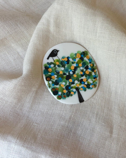 Bird On A Tree Porcelain Brooch