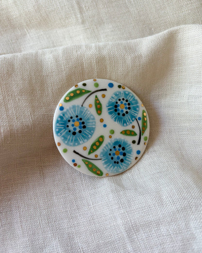 Blue Flowers Porcelain Brooch