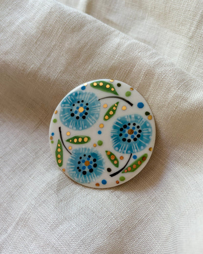Blue Flowers Porcelain Brooch