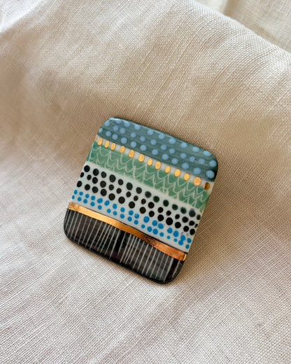 Abstract Square Porcelain Brooch